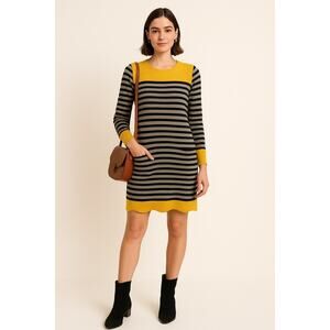 Jessica Howard Striped Sweater Dress (S) Black, Gray & Mustard Preppy CozyCore